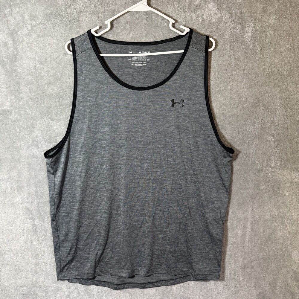 Under Armour Tech Tank Top Mens XL Gray Black Sleeveless Workout Shirt Lifting